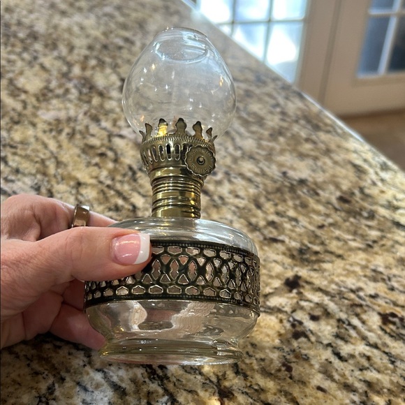 Vintage Glass Oil Lamp with Brass Accents - Picture 10 of 12